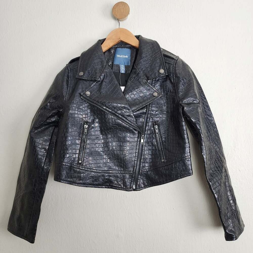 ModCloth Crocodile Rock Faux Leather Moto Jacket | NWT XS Black Cropped Biker